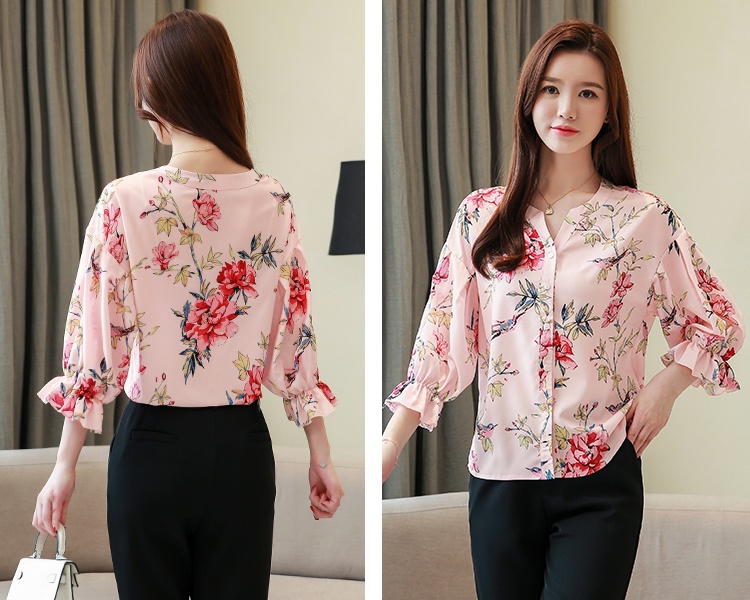 Silk ladies tops lantern sleeve chiffon shirt for women