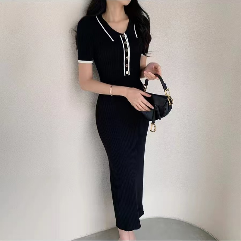 Korean style slim long dress hip dress for women