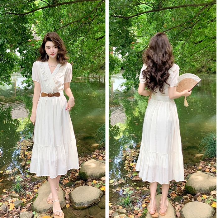 Spring and summer France style V-neck dress for women