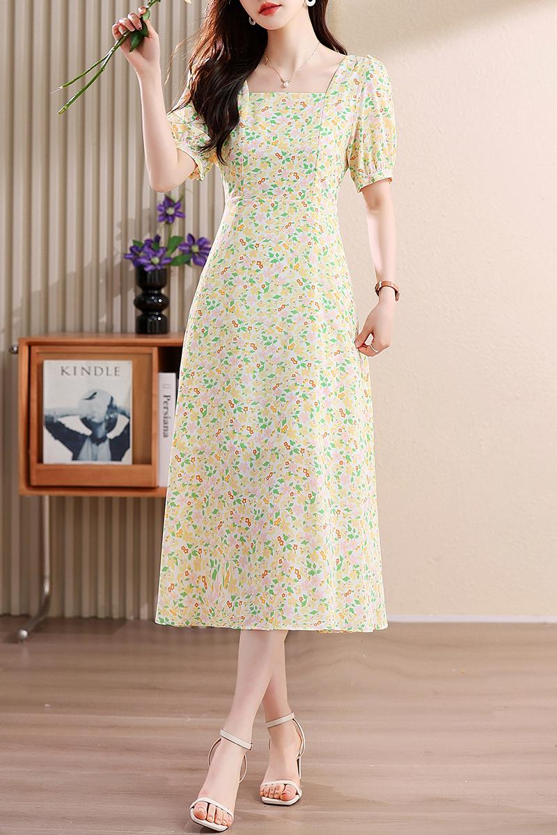 Korean style retro floral slim dress for women