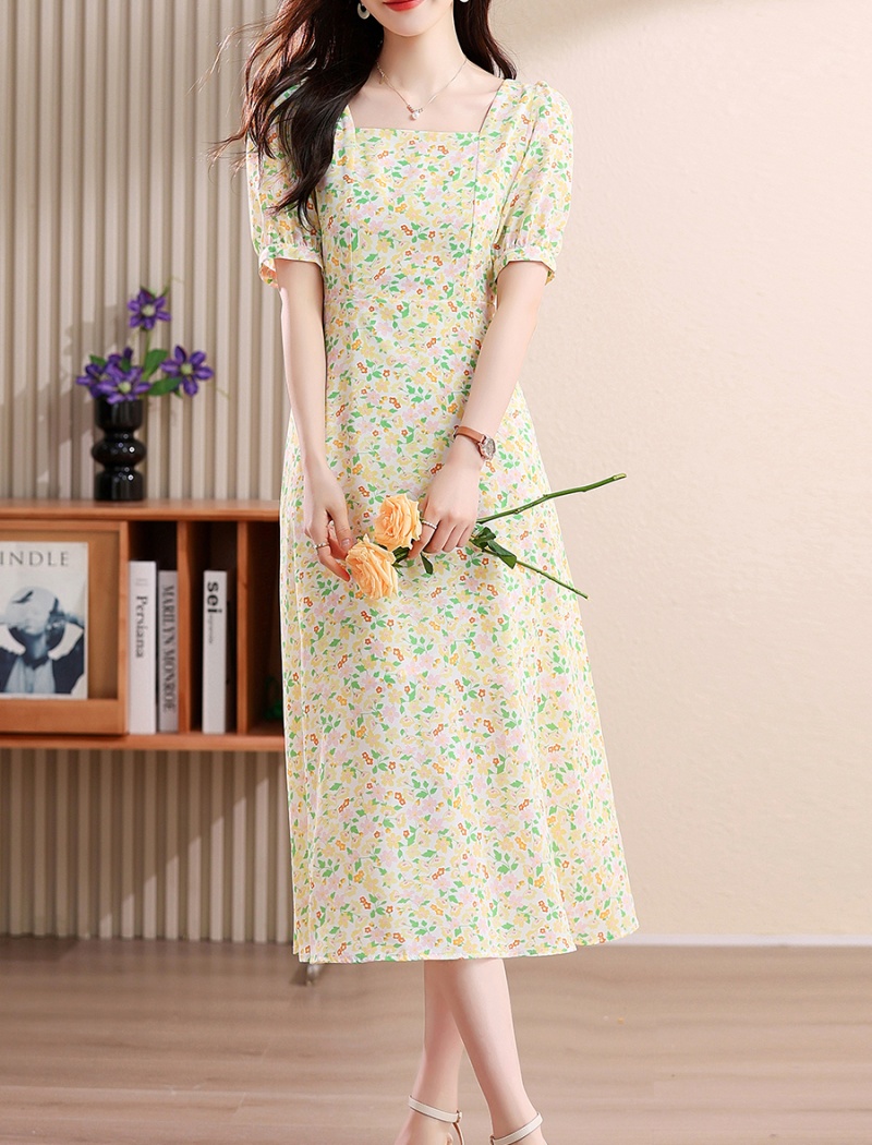 Korean style retro floral slim dress for women