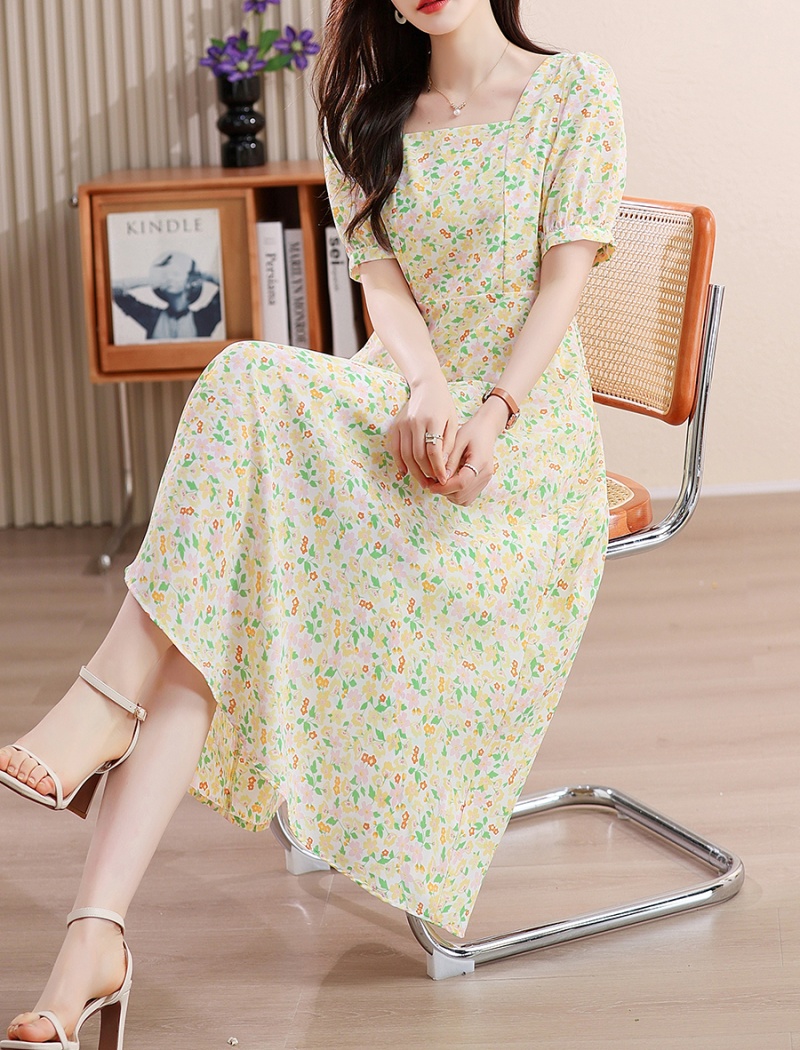 Korean style retro floral slim dress for women