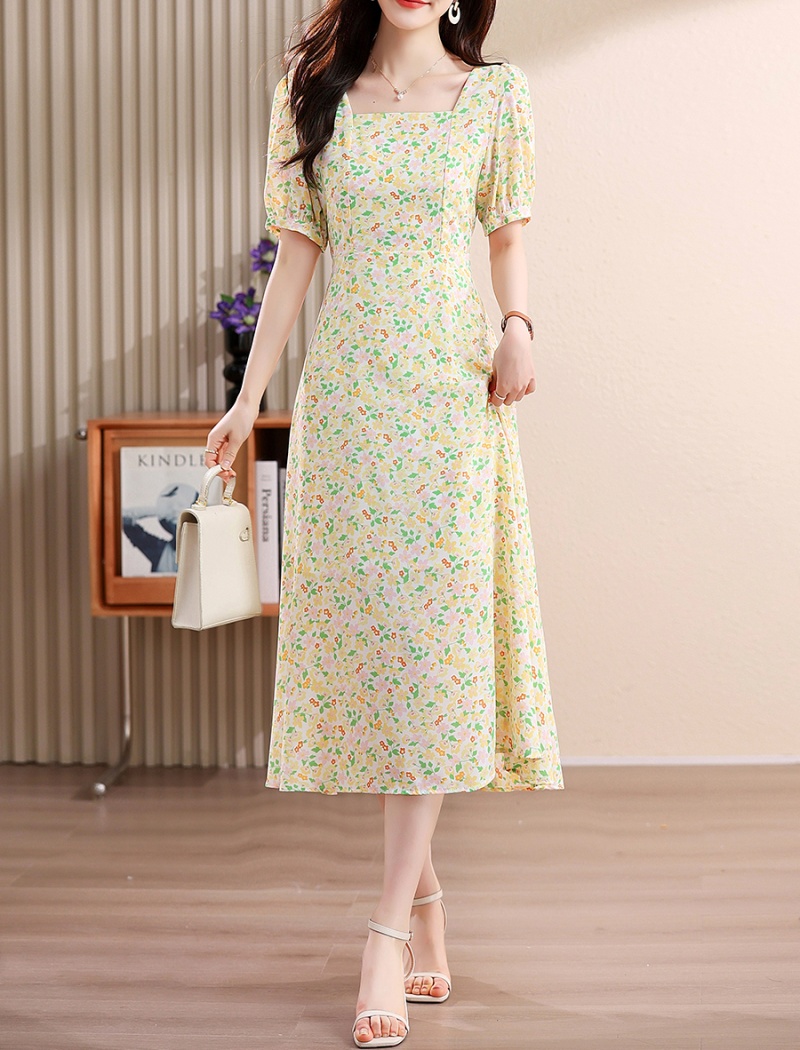 Korean style retro floral slim dress for women