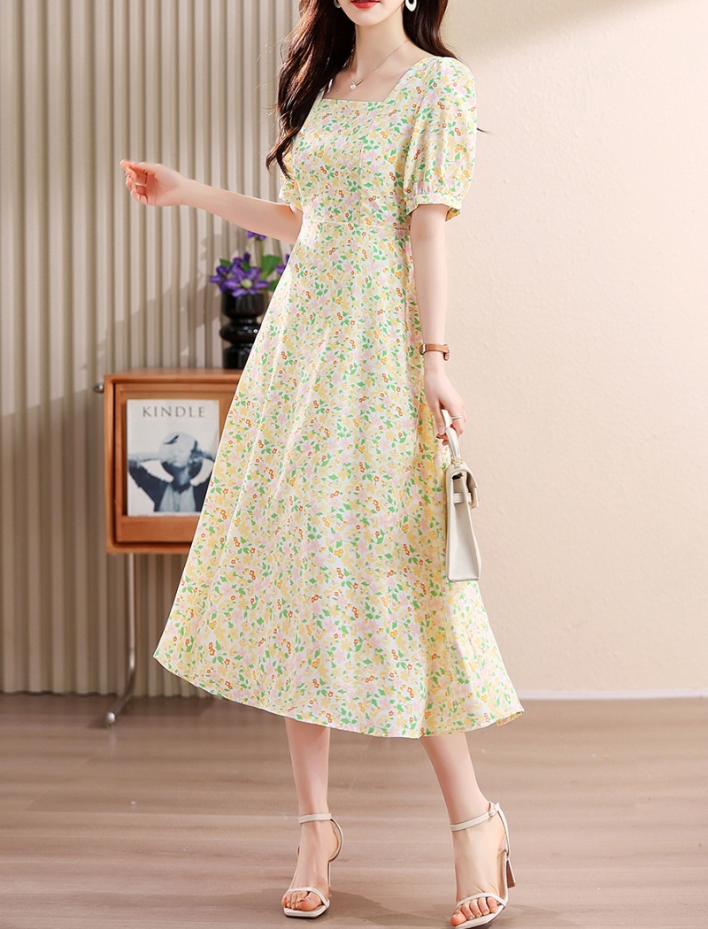 Korean style retro floral slim dress for women