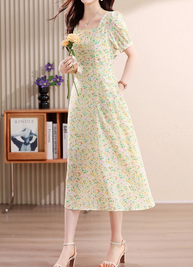 Korean style retro floral slim dress for women