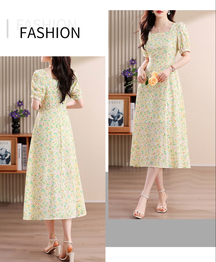 Korean style retro floral slim dress for women