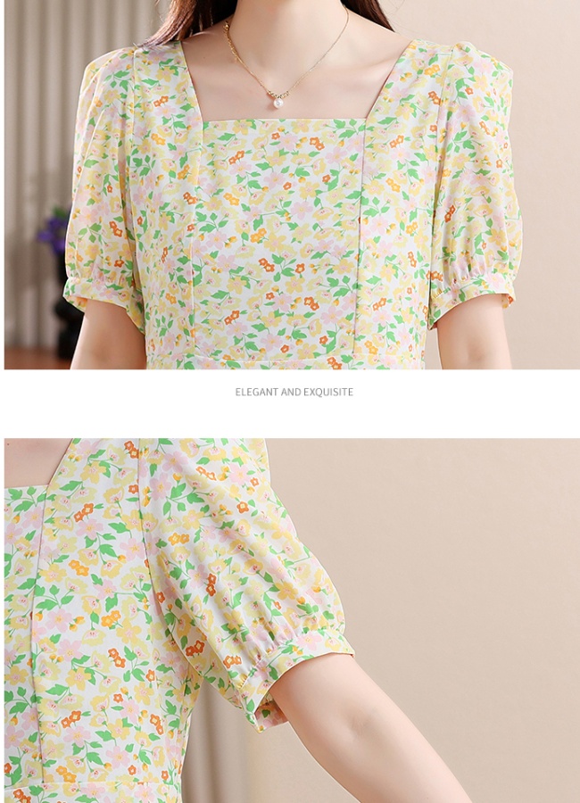 Korean style retro floral slim dress for women