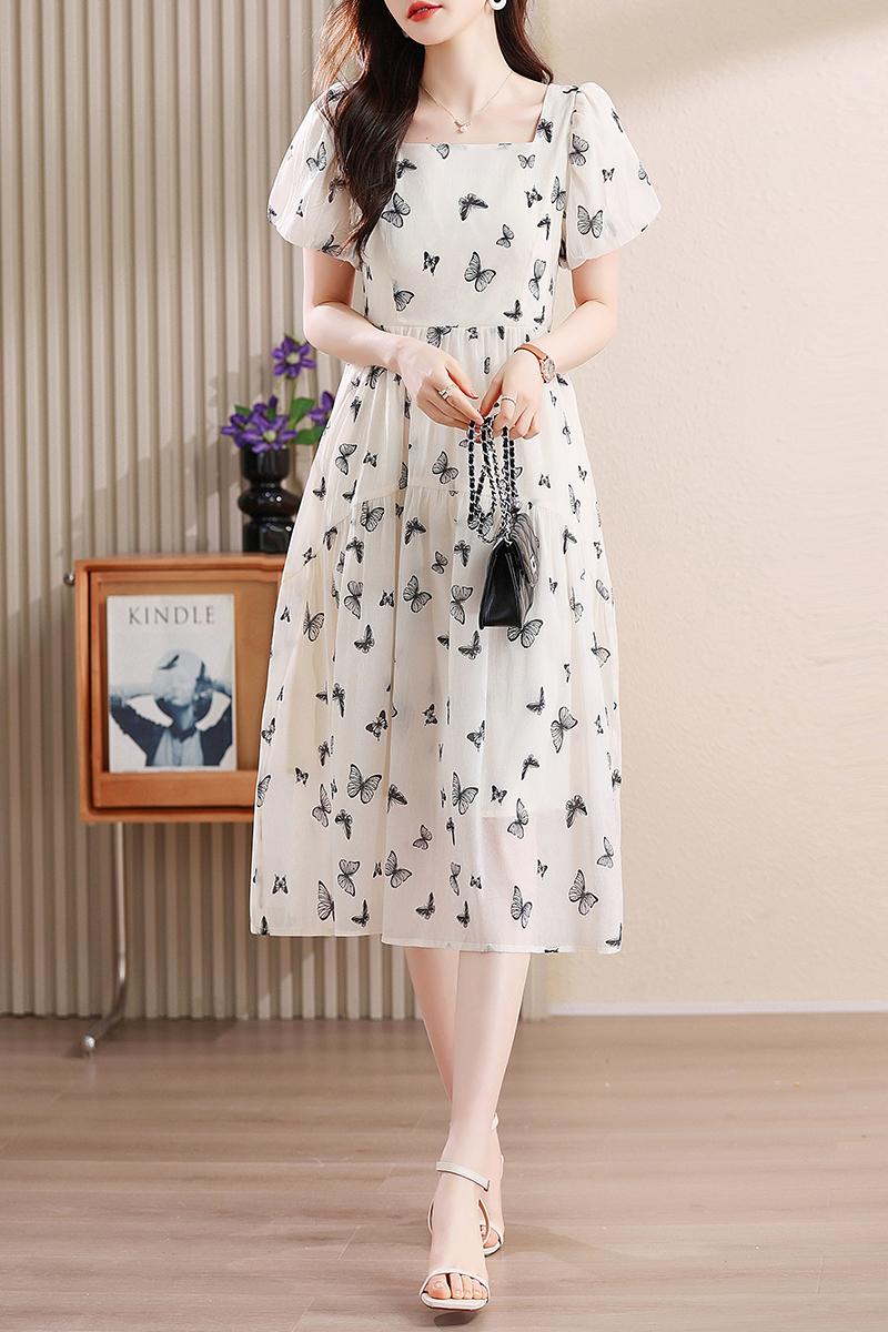 France style butterfly high waist summer temperament dress