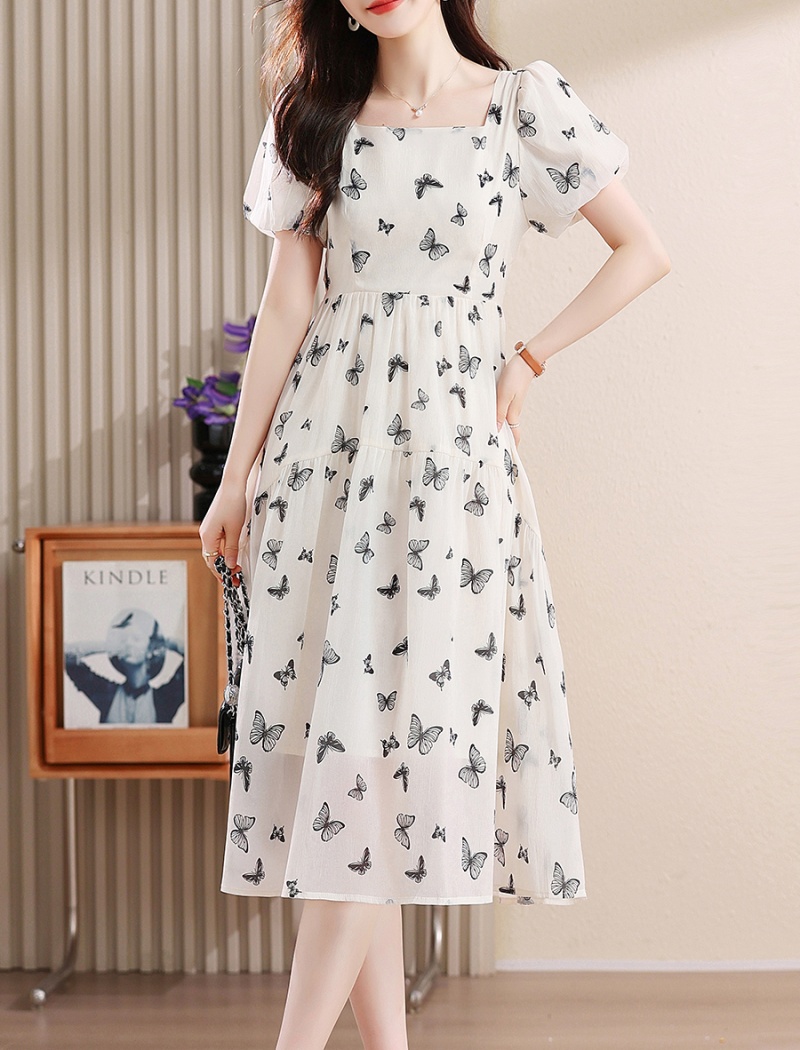 France style butterfly high waist summer temperament dress