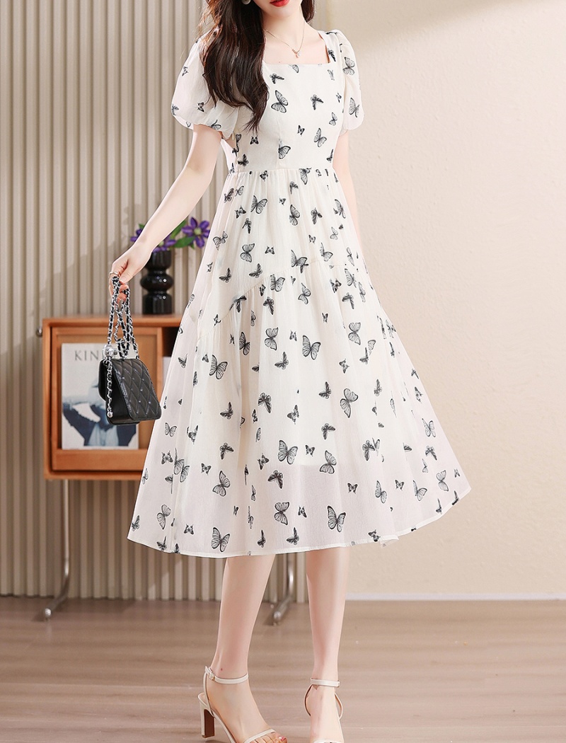 France style butterfly high waist summer temperament dress