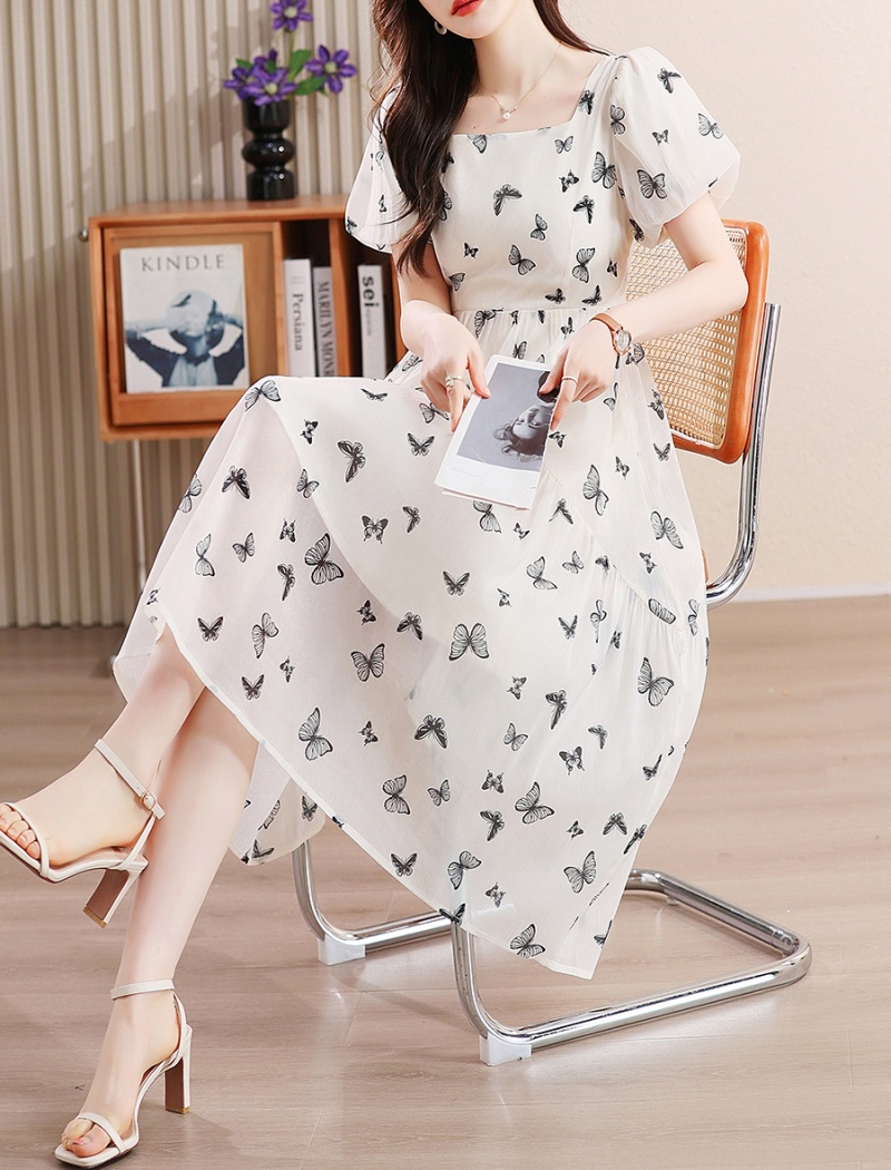 France style butterfly high waist summer temperament dress