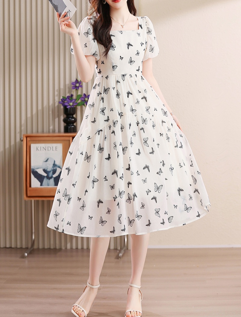 France style butterfly high waist summer temperament dress