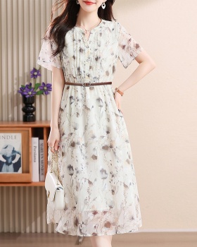 Temperament ink France style retro pinched waist summer dress