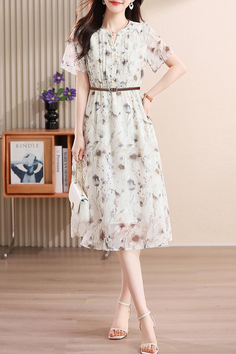 Temperament ink France style retro pinched waist summer dress