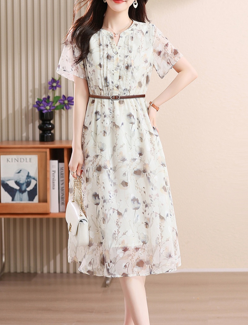 Temperament ink France style retro pinched waist summer dress