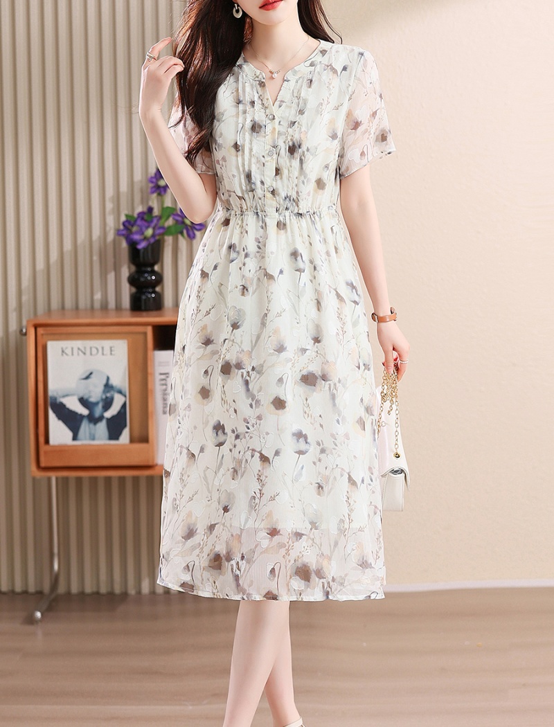 Temperament ink France style retro pinched waist summer dress