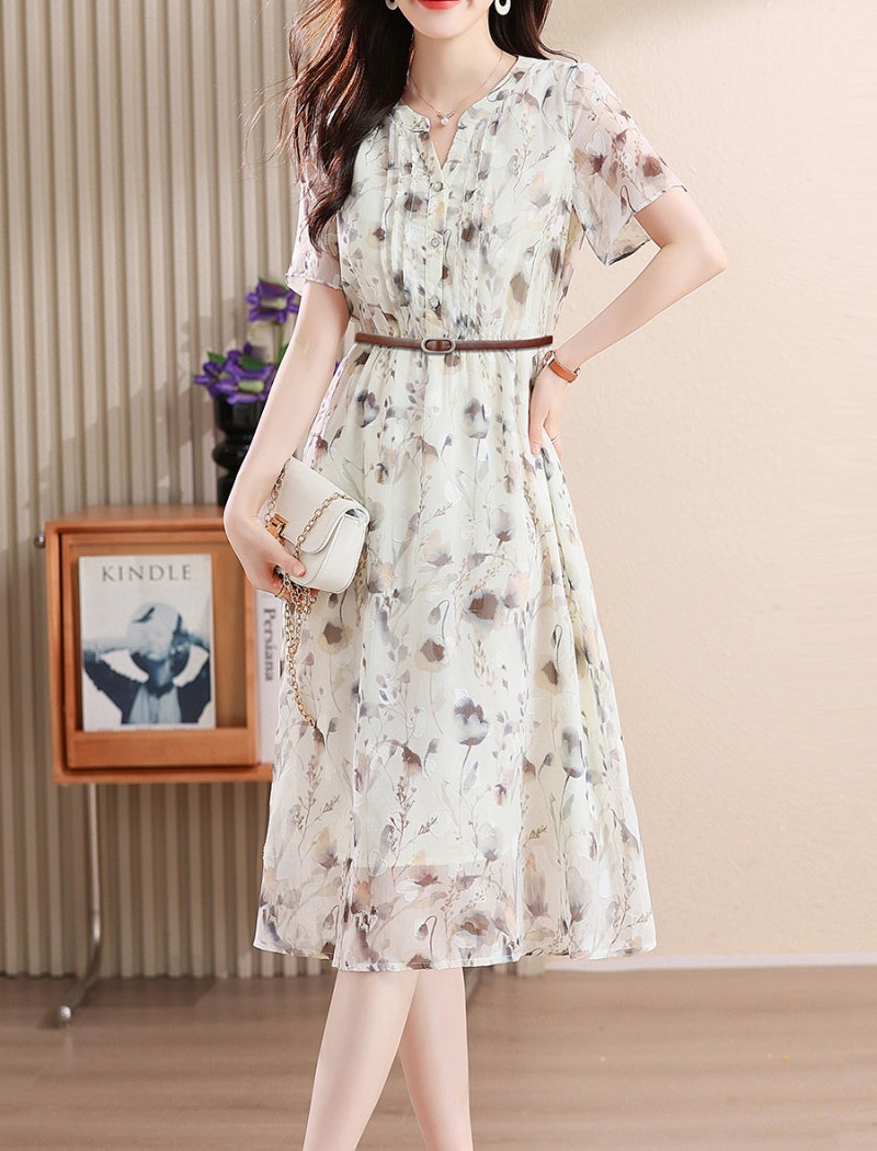 Temperament ink France style retro pinched waist summer dress