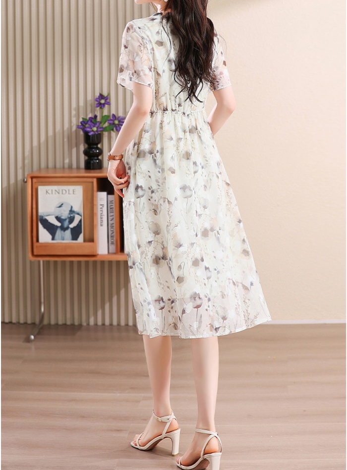 Temperament ink France style retro pinched waist summer dress