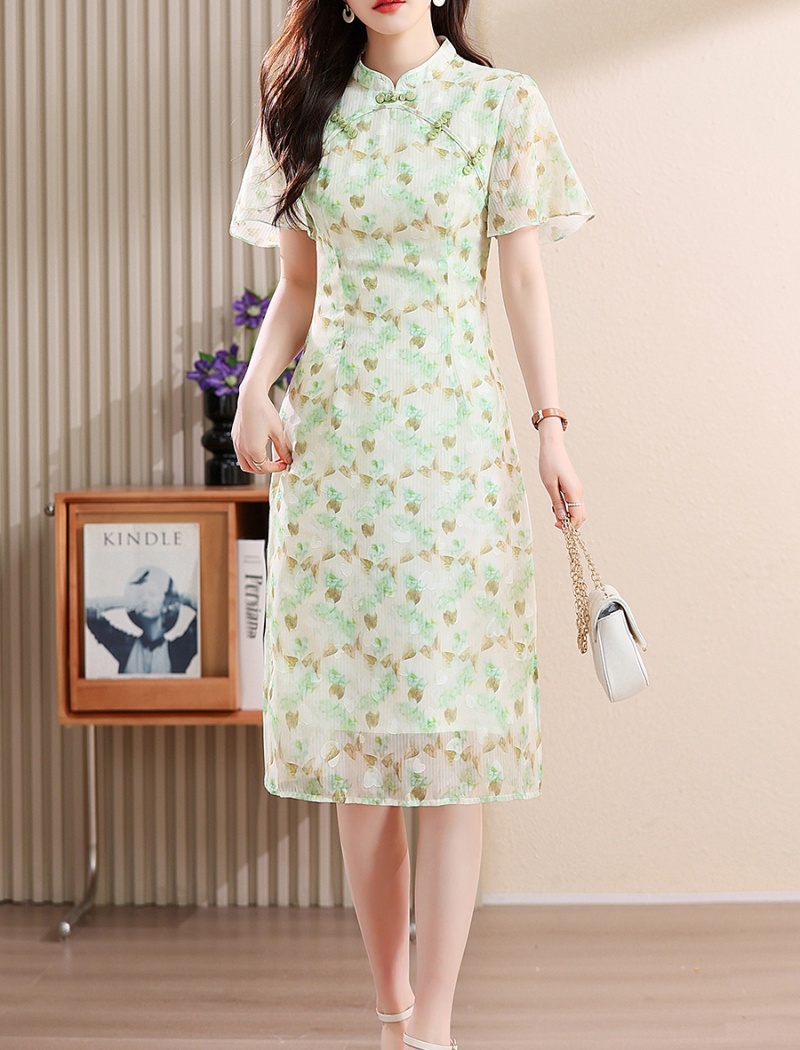 Chiffon summer cheongsam Chinese style dress for women