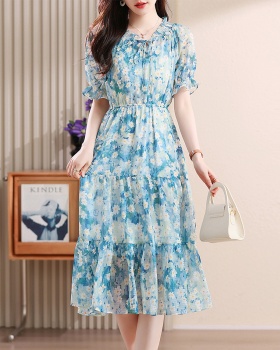 Fresh blue chiffon seaside temperament dress for women