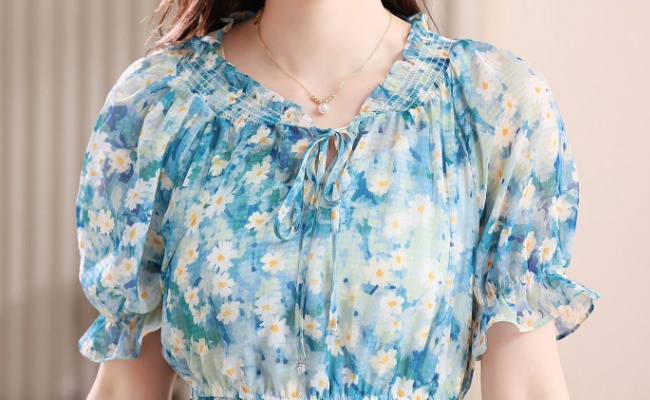 Fresh blue chiffon seaside temperament dress for women