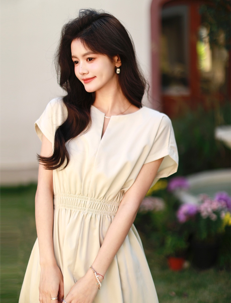 Niche pinched waist simple temperament slim dress