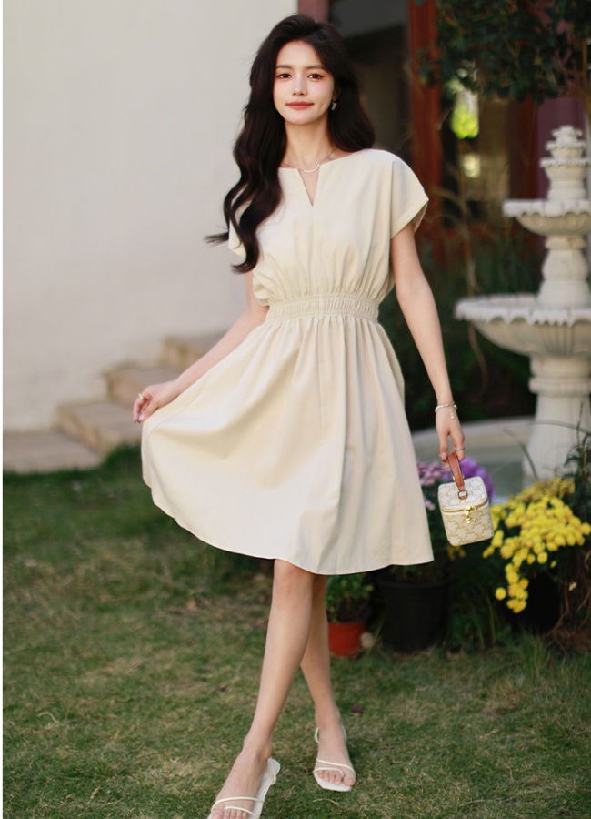 Niche pinched waist simple temperament slim dress