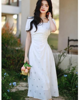 White slim dress summer temperament long dress for women