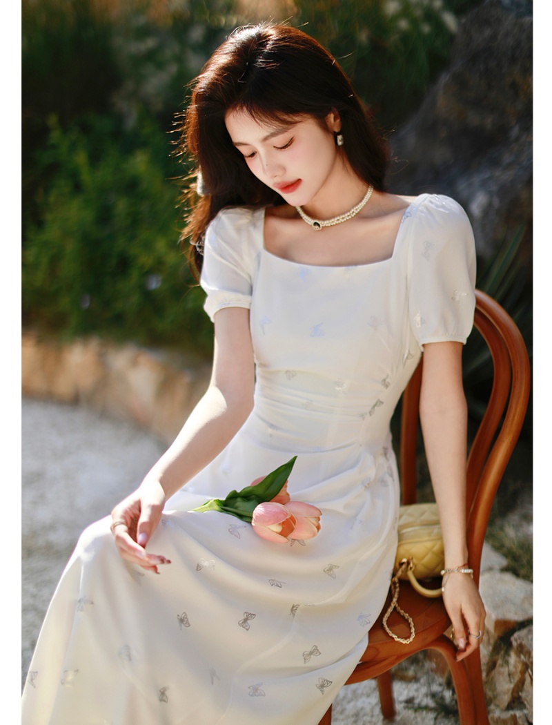 White slim dress summer temperament long dress for women