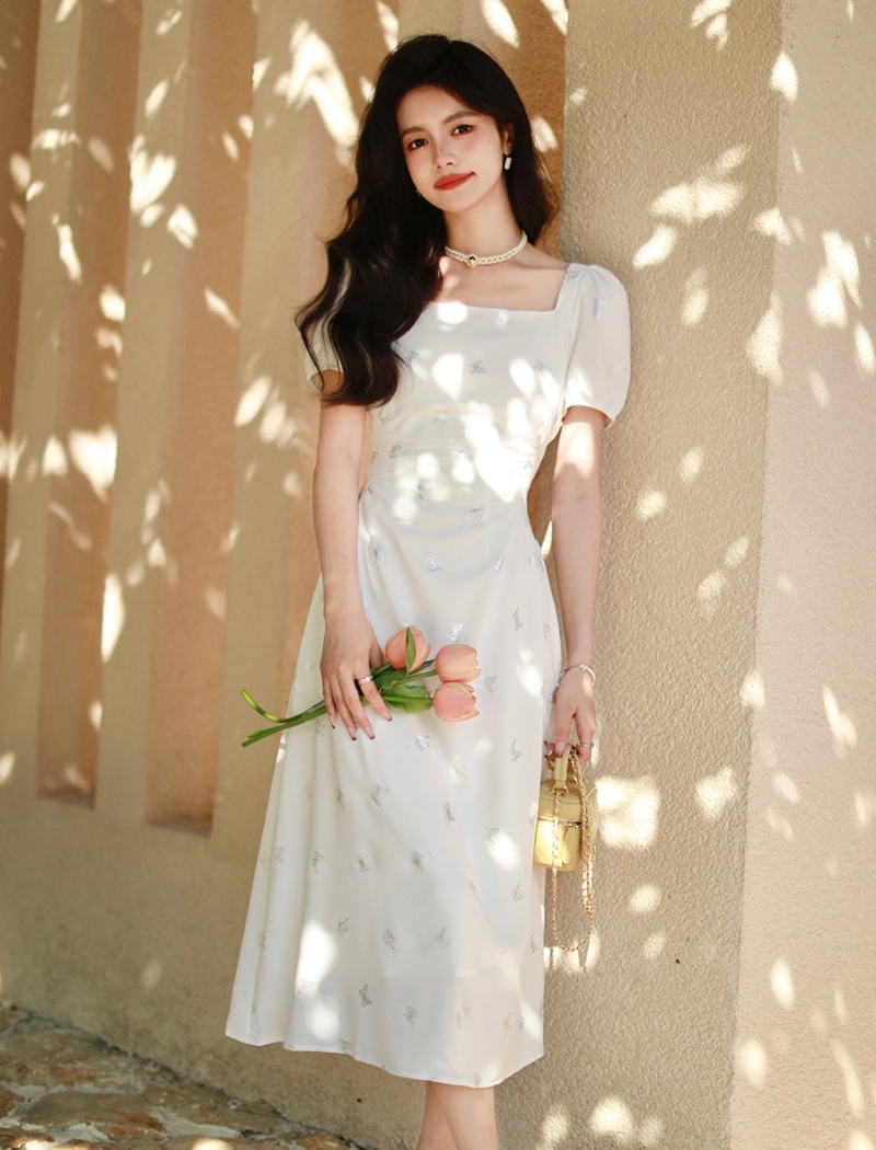 White slim dress summer temperament long dress for women