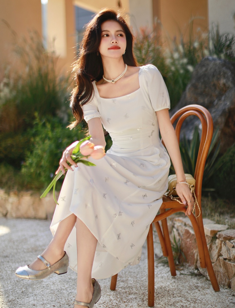 White slim dress summer temperament long dress for women