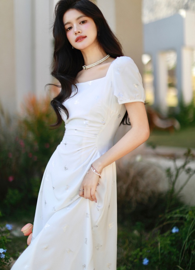 White slim dress summer temperament long dress for women