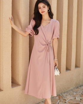 Square collar summer long dress fat slim dress