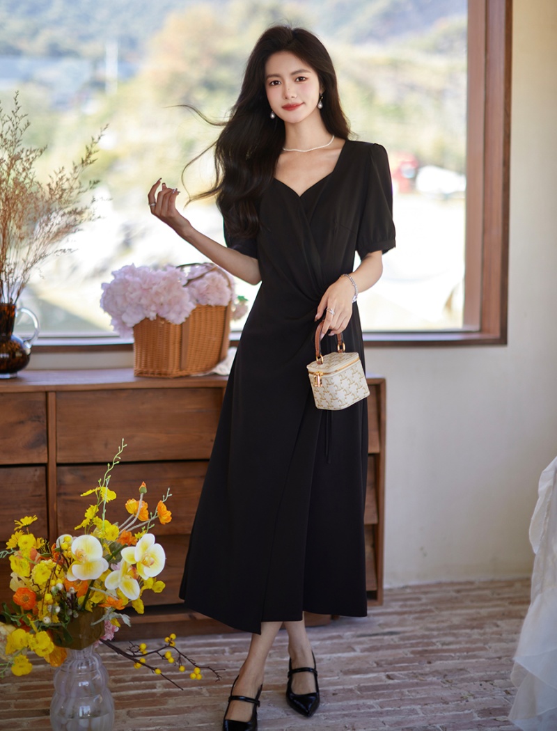 Square collar summer long dress fat slim dress