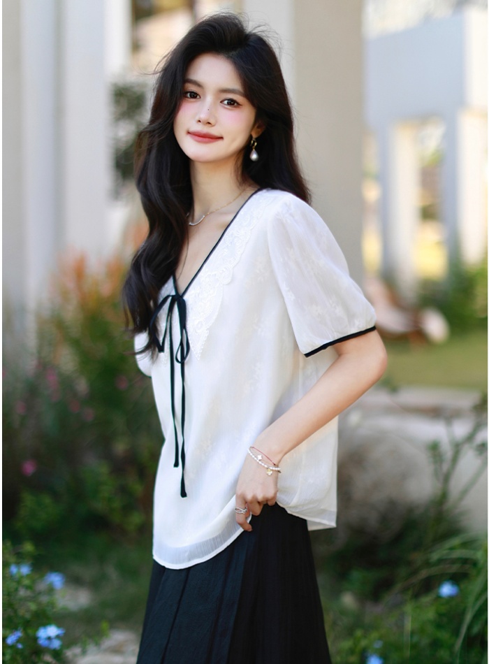 V-neck mixed colors loose tops short sleeve summer shirt