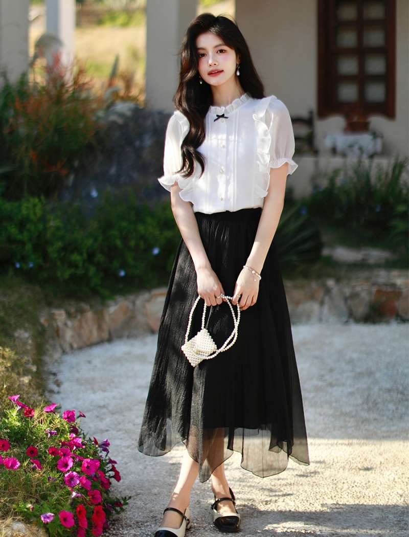 Niche chiffon tops temperament France style shirt for women