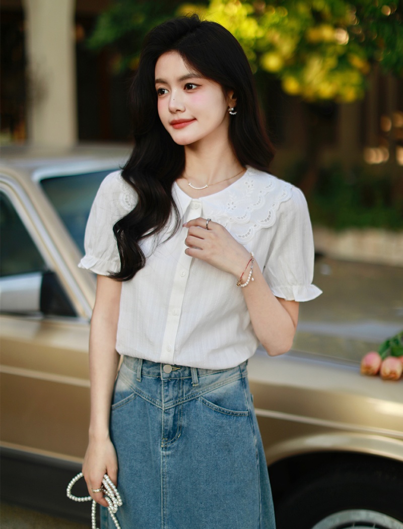 Summer lace shirt France style hollow tops for women