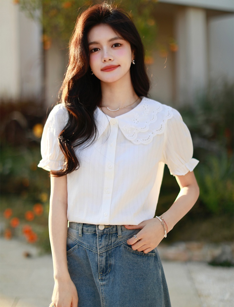 Summer lace shirt France style hollow tops for women