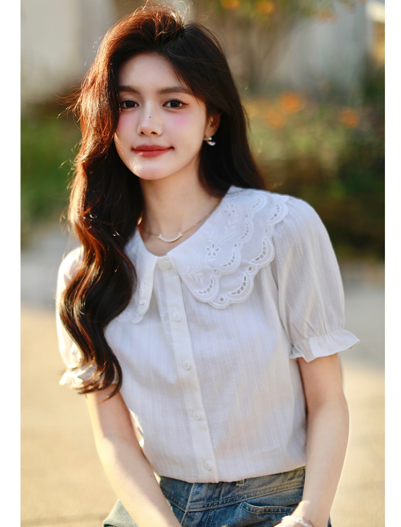 Summer lace shirt France style hollow tops for women