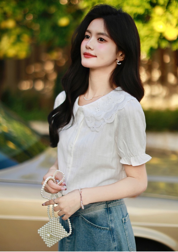 Summer lace shirt France style hollow tops for women