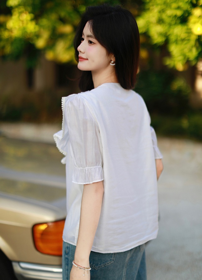 Unique France style tops puff sleeve chiffon shirt