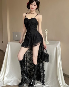 Bottoming irregular sexy sling lace long dress