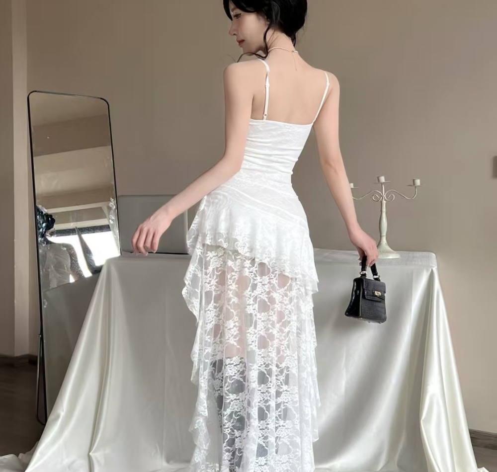 Bottoming irregular sexy sling lace long dress