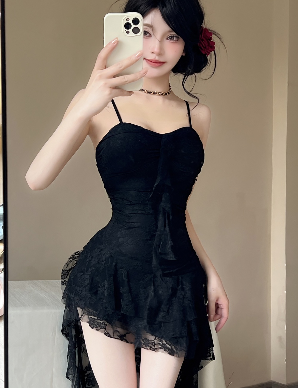 Bottoming irregular sexy sling lace long dress