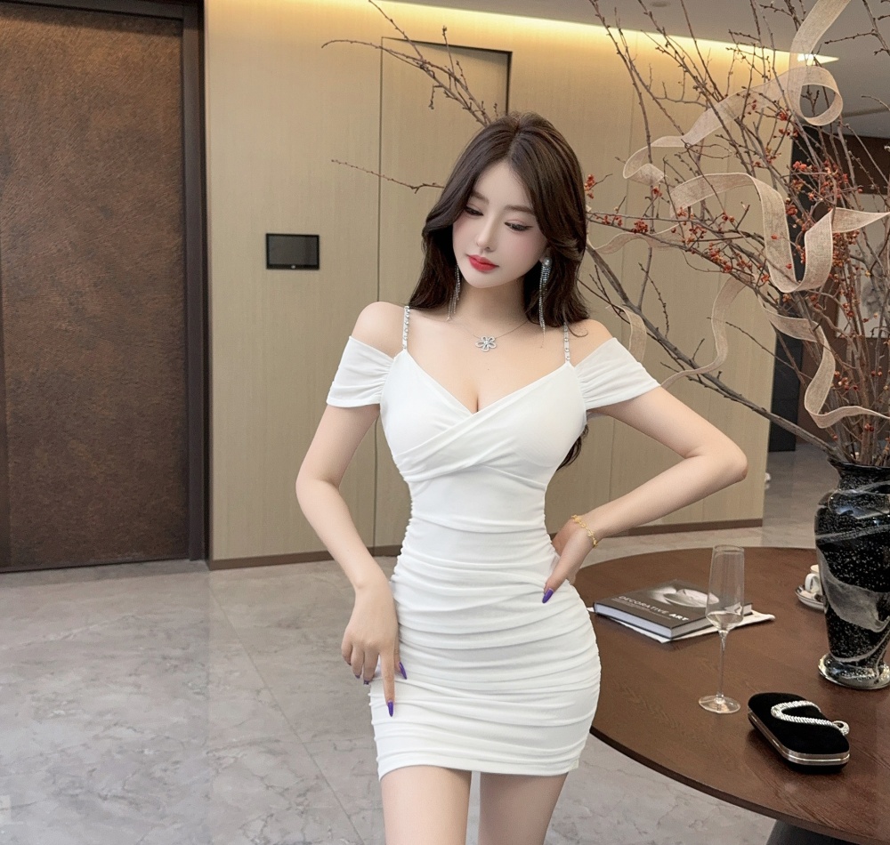 Package hip strapless chain decoration gauze dress