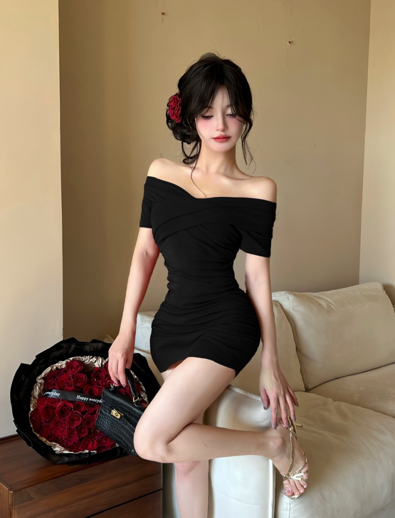 Tight short package hip sexy strapless cotton dress