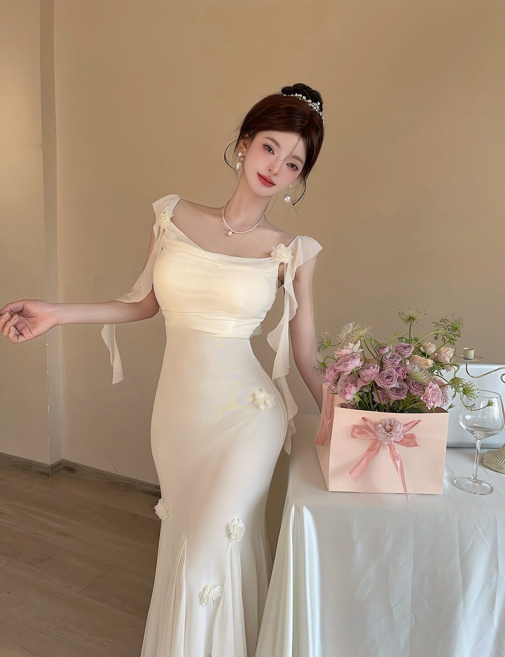 Mermaid gauze dress temperament sling long dress