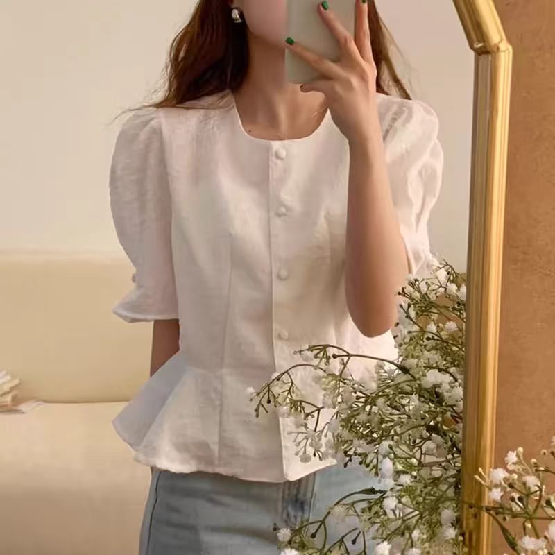 Trumpet sleeves tops Korean style shirt for women