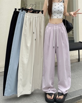 Summer gray wide leg pants wicking ice silk pants for women