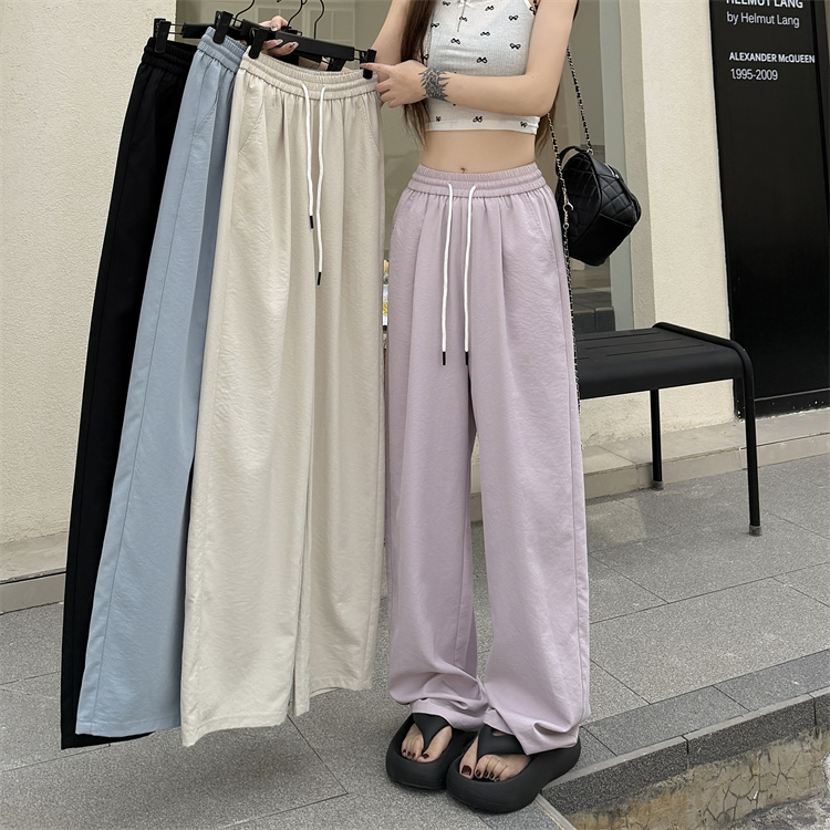 Summer gray wide leg pants wicking ice silk pants for women